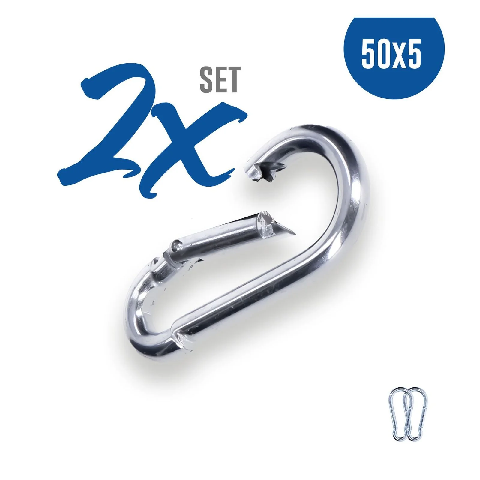 2x Karabinerhaken 50x5 mm Stahl verzinkt DIN5299 C-Form (Birne) rostfrei Schnapphaken bis 120Kg
