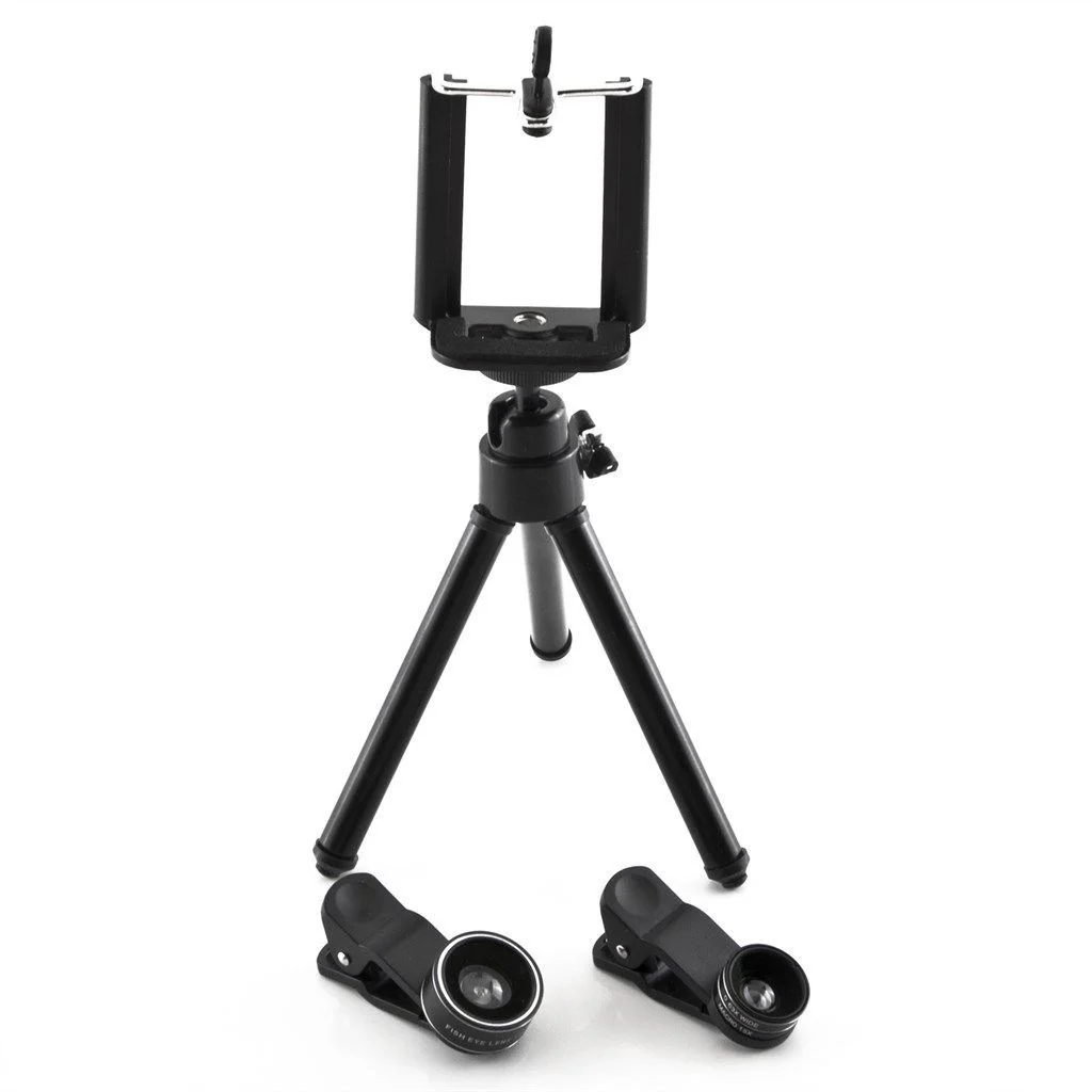 STK 4in1 Kameraset Handy Stativ in schwarz HD Linsen & Stativ