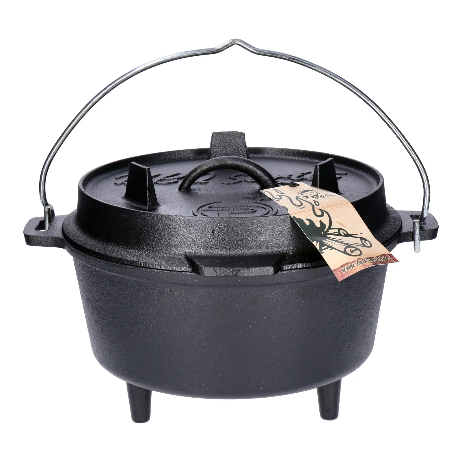 TP Tripod Set in Holzkiste, Dutch Oven, Feuertopf, Potjie Kessel aus Gusseisen mit Deckel und Füßen - Image 3