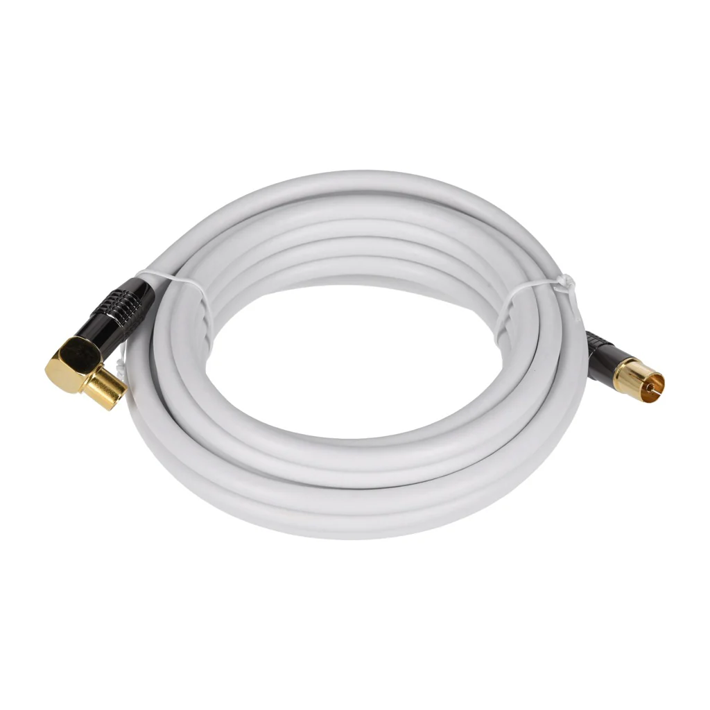 TP Antennenkabel, DVB TV Kabel mit Koax Stecker 90° gewinkelt, in Weiß, 5m