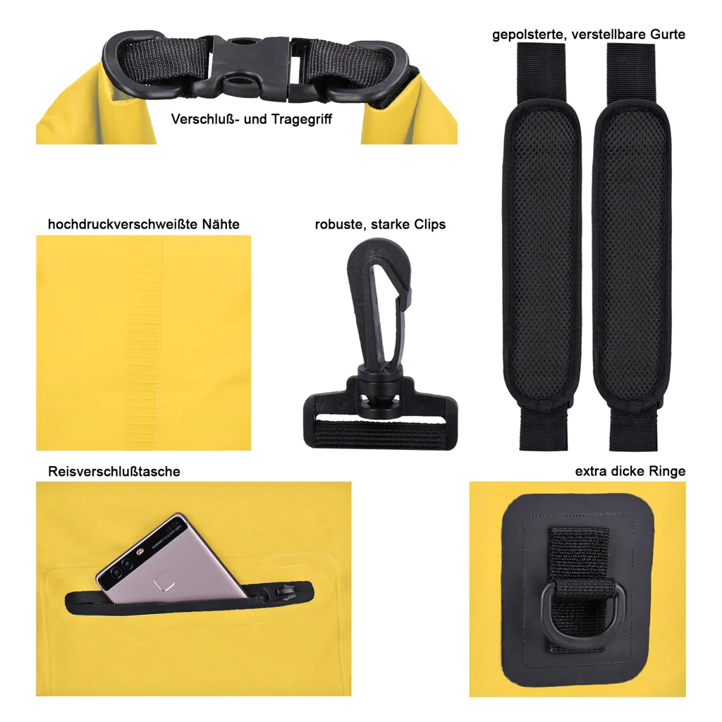 TP Dry bag - wasserdichter Packsack Rucksack 10 Li Gelb - Image 4