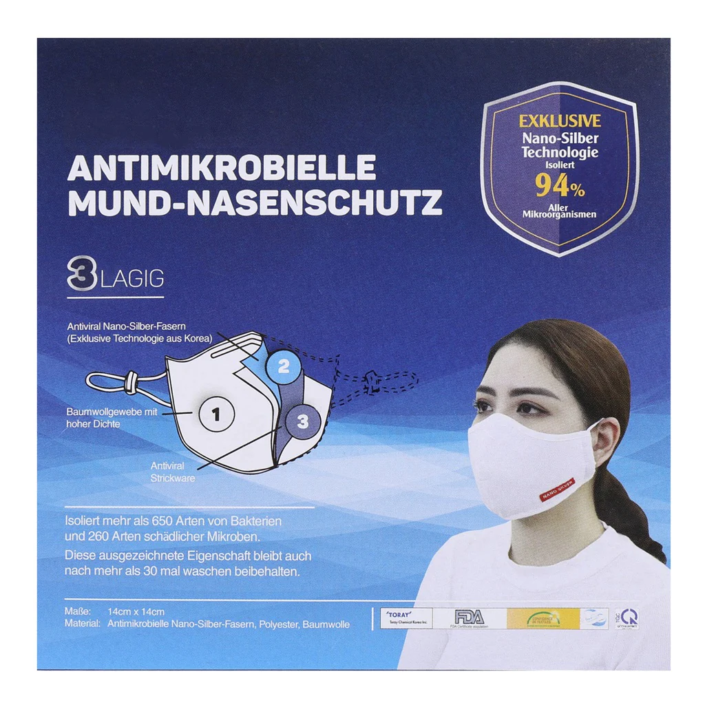 20 Mundschutz Nanosilber Atemschutzmaske waschbar weiß - Image 4