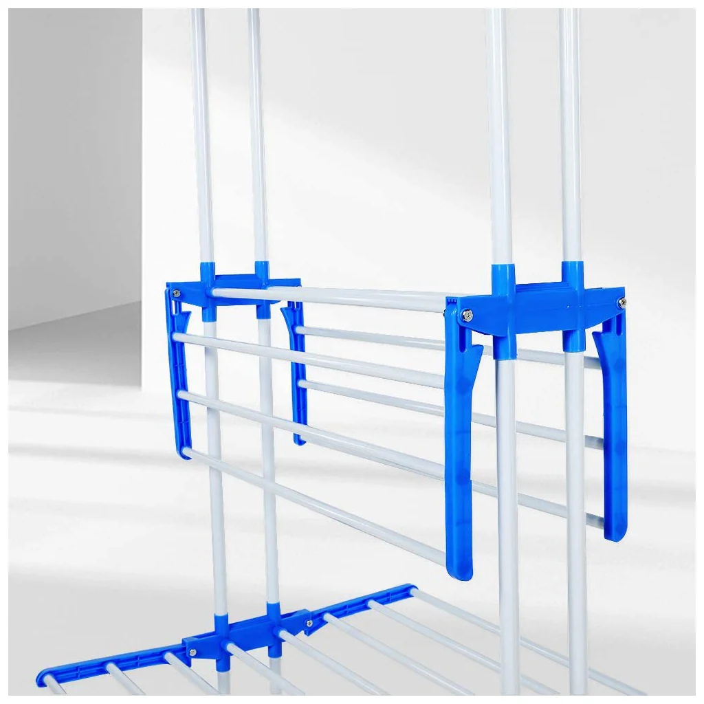 TP Wäscheständer 3 Ebenen klappbar, mobil ca. 18 Meter Wäscheleine, mit Seitenflügel Blau - Image 3