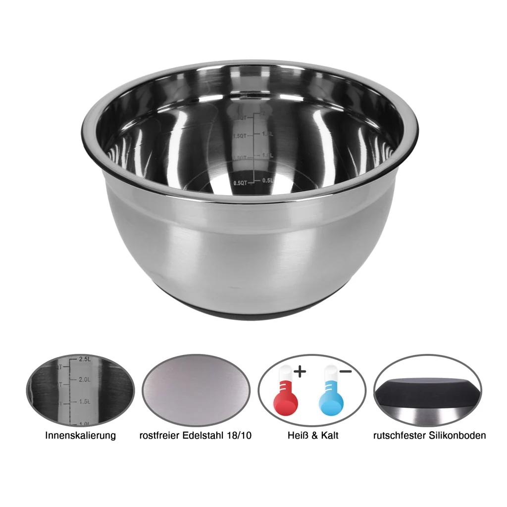 TP Edelstahl Schüssel-Set inkl. Deckel, Skala, und 4 Einsätzen zum Gemüsereiben 13-teilig - Image 2