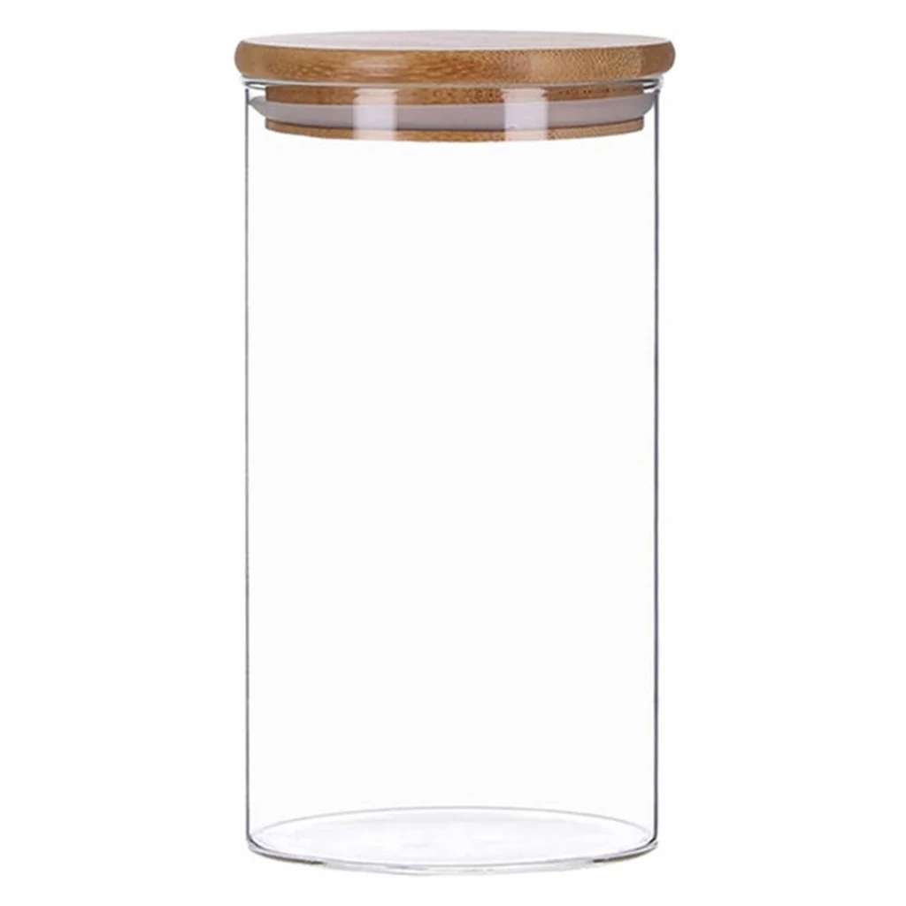 TP Vorratsglas mit Bambus Deckel, Glas Behälter für Lebensmittel, luftdicht, spülmaschinenfest, 1200ml