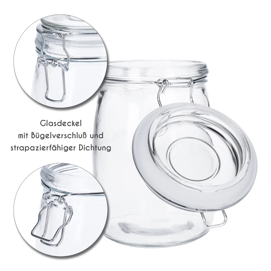 TP 6er Set Vorratsglas mit Bügelverschluss inkl. 8 Kreidetafelsticker & Stift runde Form (6 x830 ml) - Image 2