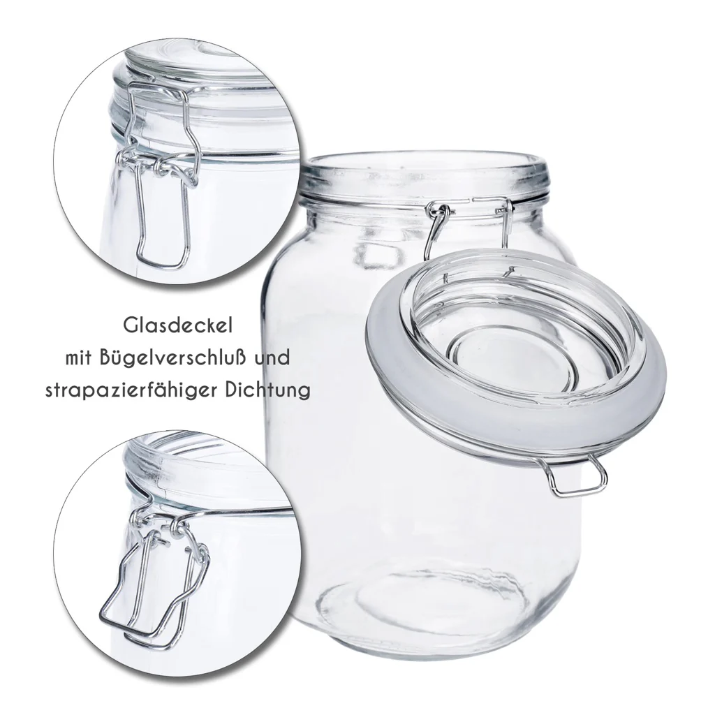 TP 6er Set Vorratsglas mit Bügelverschluss inkl. 8 Kreidetafelsticker & Stift eckige Form (6 x1000ml) - Image 7