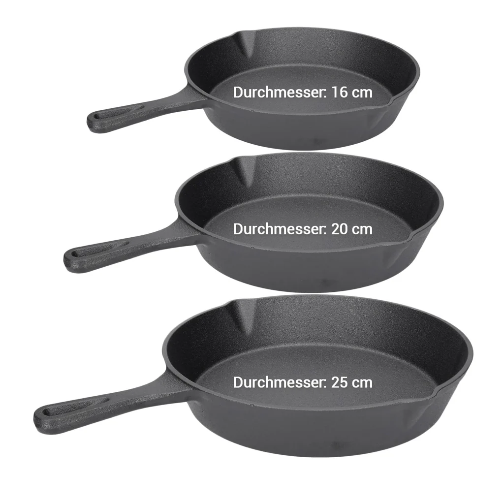 TP 4-teiliges Bratpfannen Set aus Gusseisen aus Ø16 + Ø20 + Ø25cm + Silikon- Griff - Image 3