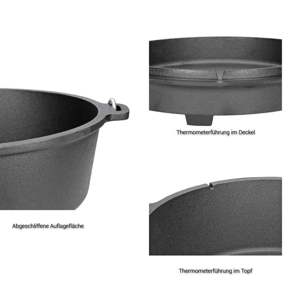 TP 9 teiliges Premium Dutch Oven Set in Holzkiste Dutch Oven, Grillplatte, Topf, Pfanne uvm. - Image 4