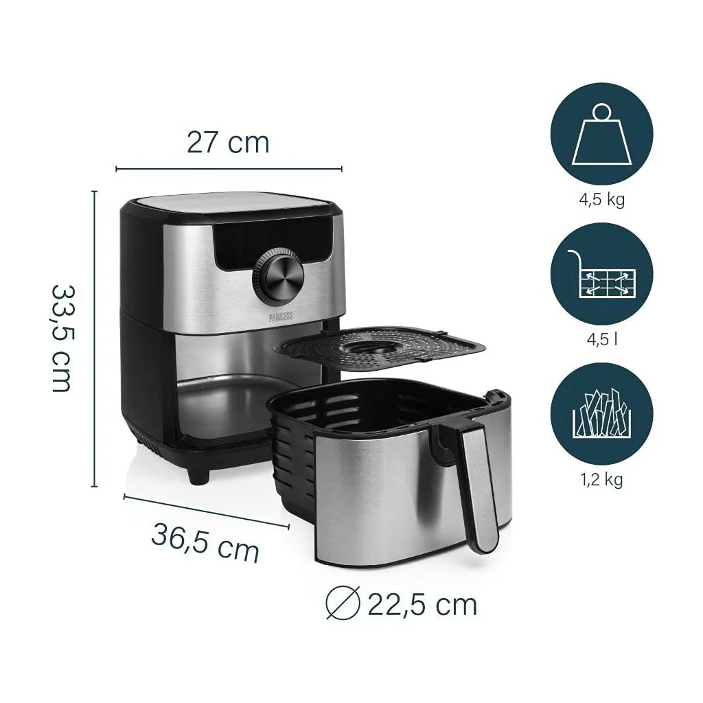Princess Heißluftfritteuse mit Airfryer Smart App fettarme Zubereitung 4,5L XXL 1500W Edelstahl - Image 2