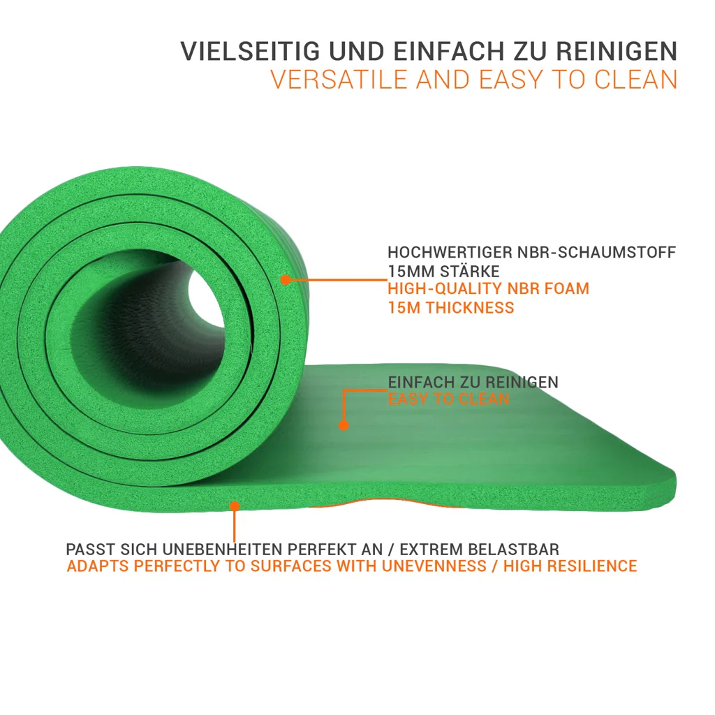 TP Yogamatte, Sport Unterlage aus Schaumstoff grün Pilates, Fitness, rutschfest, 185 x 61 x 1,5 cm - Image 3