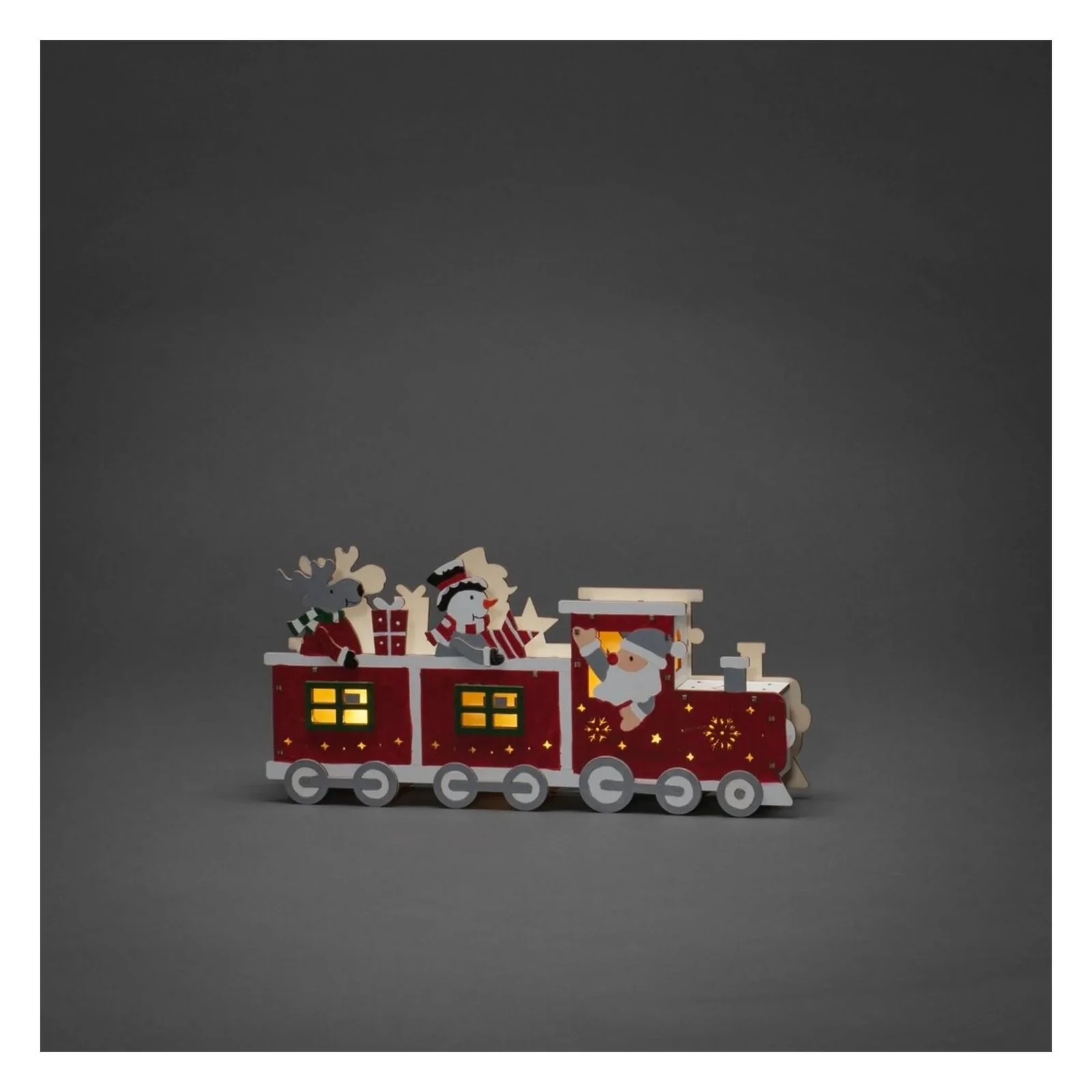 Konstsmide LED Holzsilhouette Zug in rot mit 3 Lichter in warmweiß mit Timer 3258-550 - Image 2
