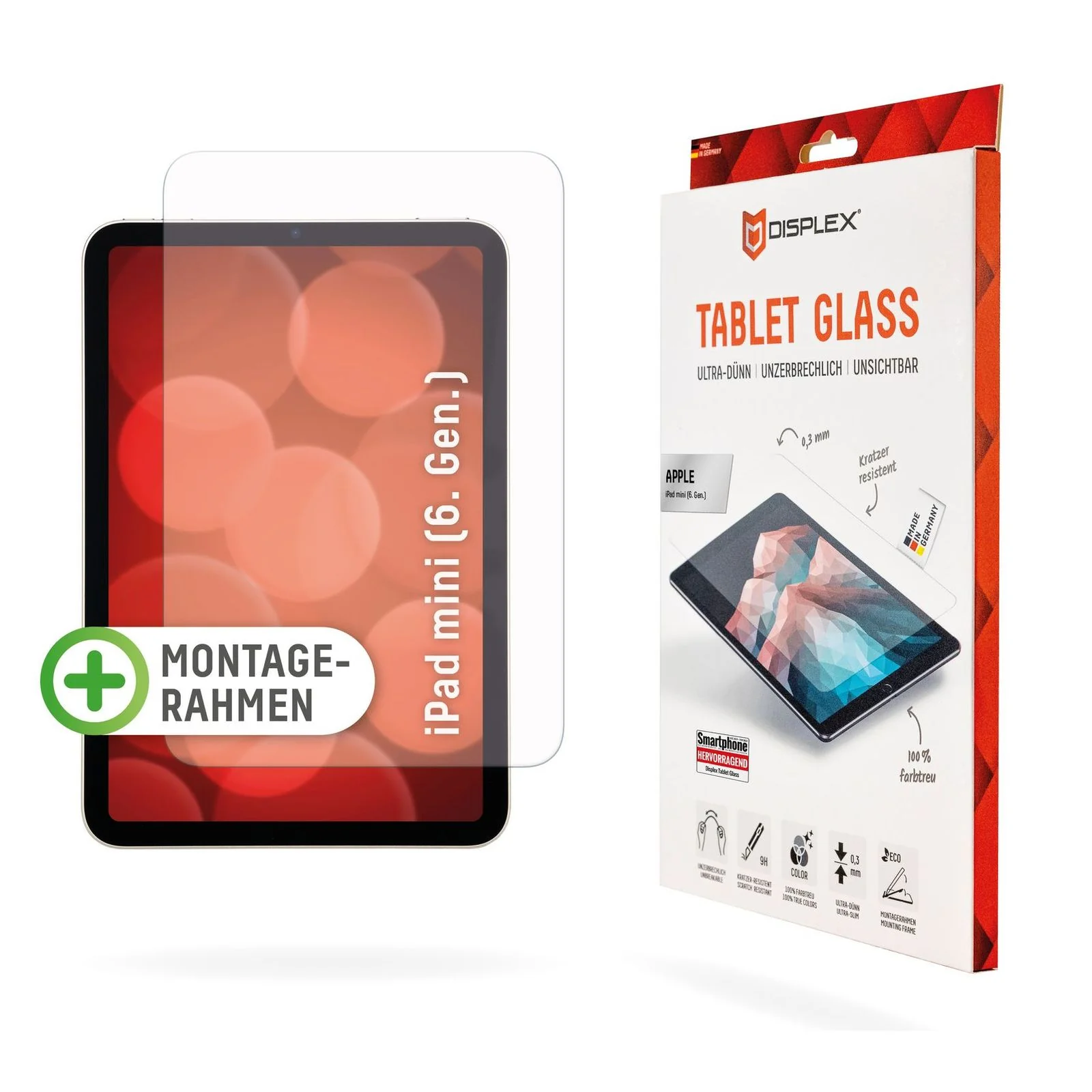 Displex Tablet Glass (9H) für Apple iPad mini 8,3 Eco-Montagerahmen L-Form unzerbrechlich ultra dünn