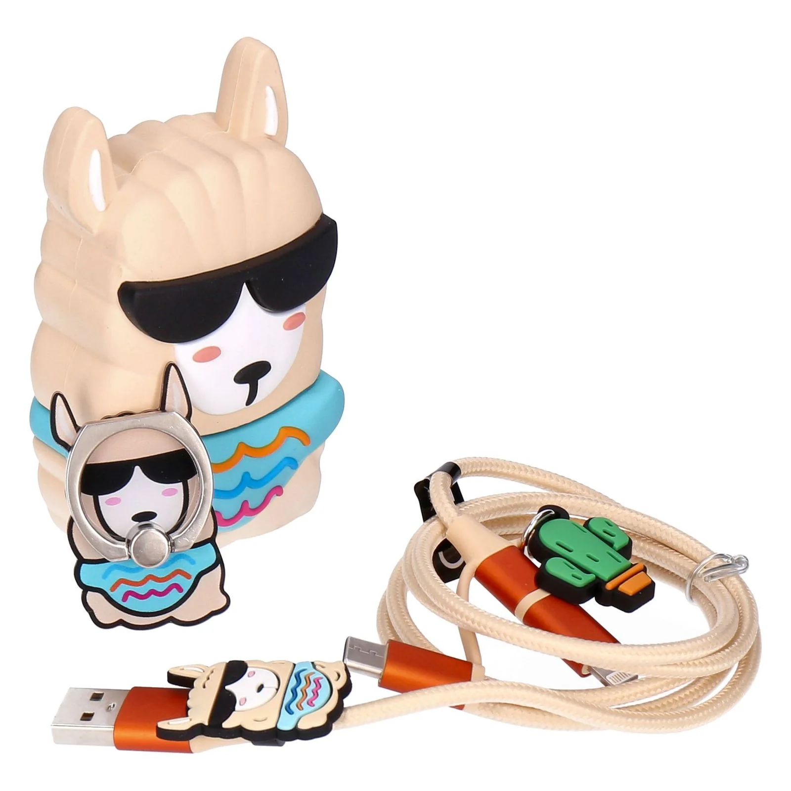 Swipe Lama Kollektion 3 Teile Set Design Powerbank 3-in-1 Ladekabel Ringhalter