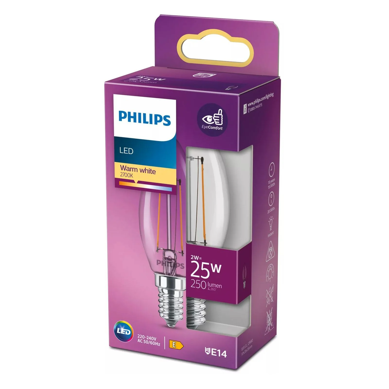 Philips 25W B35 E14 Filament-Kerzenlampe transparent - Image 2