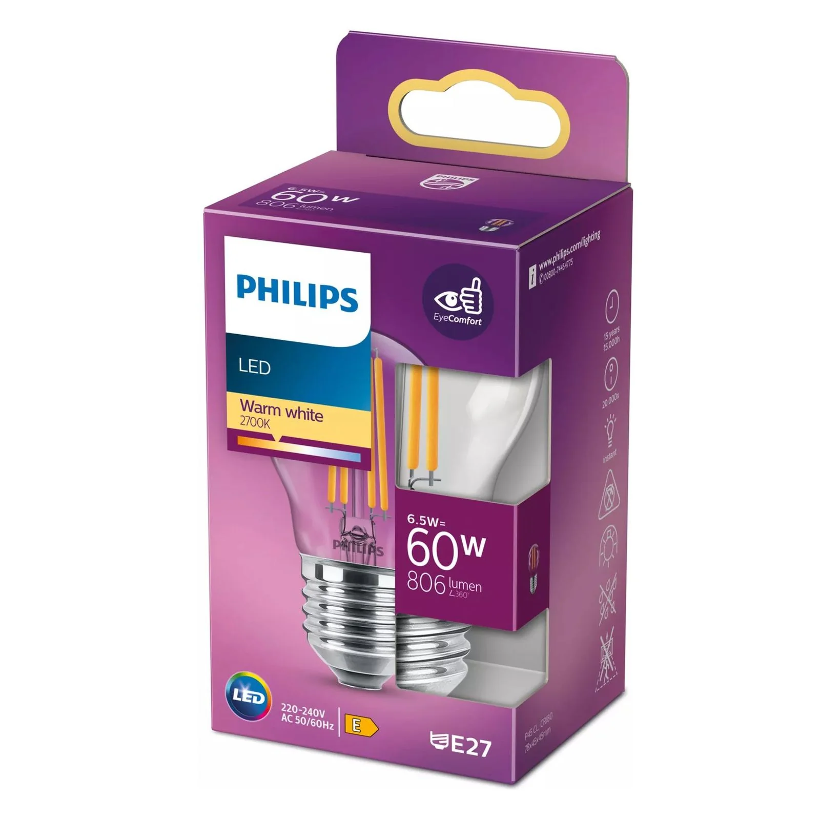 Philips 60W P45 E27 LED-Filament-Kerzenlampe transparent Warmweiß - Image 2