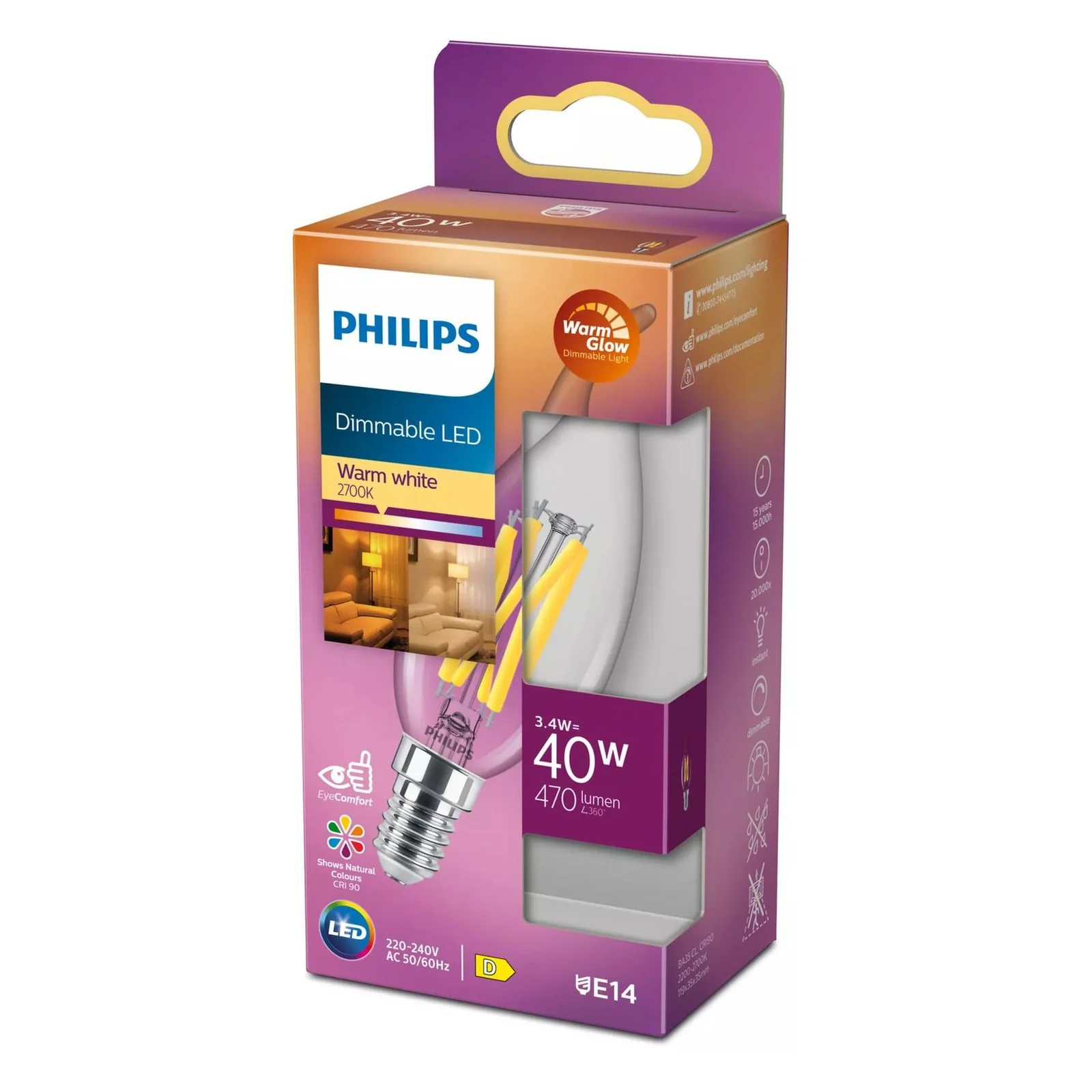Philips 40W BA35 E14 LED-Filament-Kerzenlampe transparent - Image 2