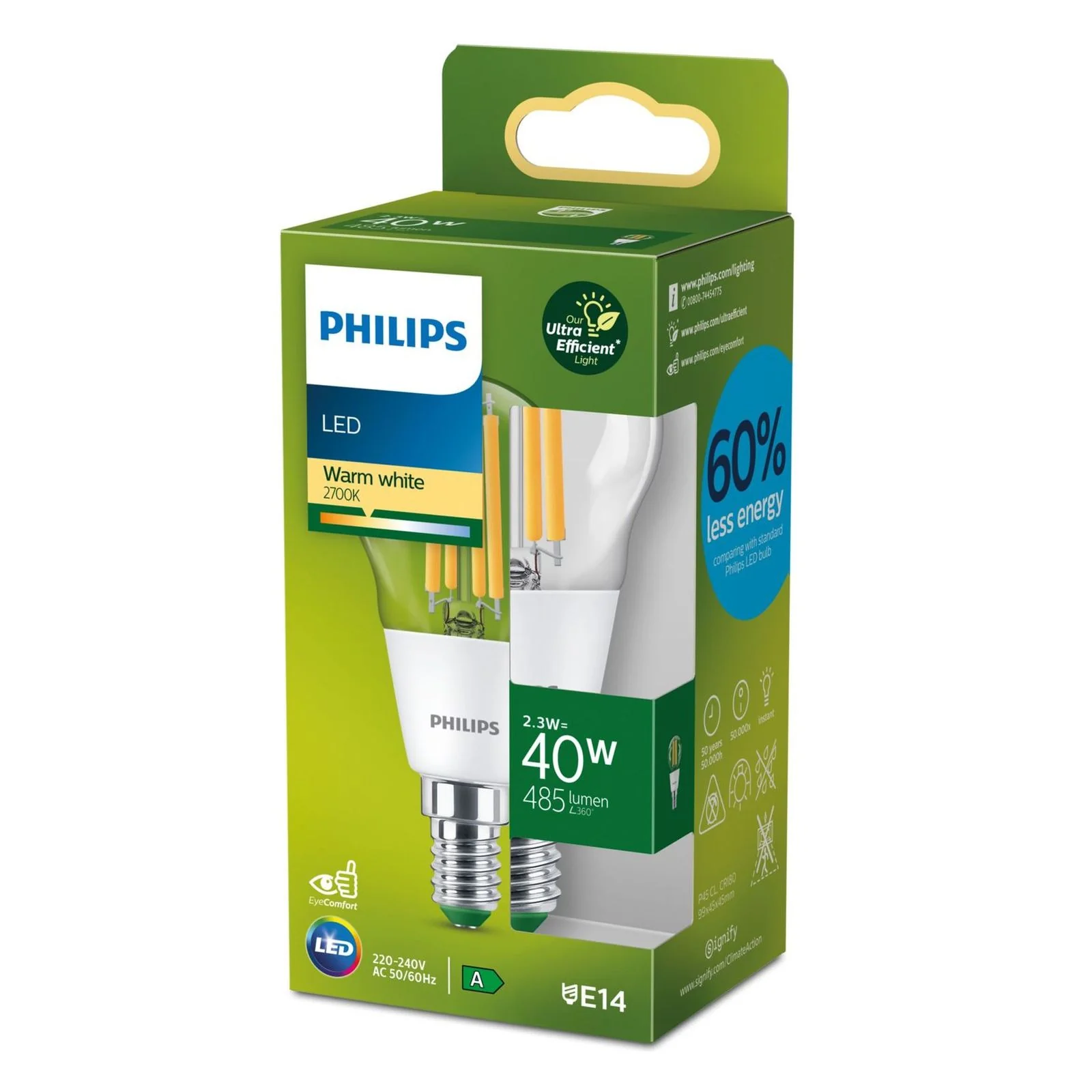 Philips 40W P45 E14 LED Filament Lampe transparent - Image 2