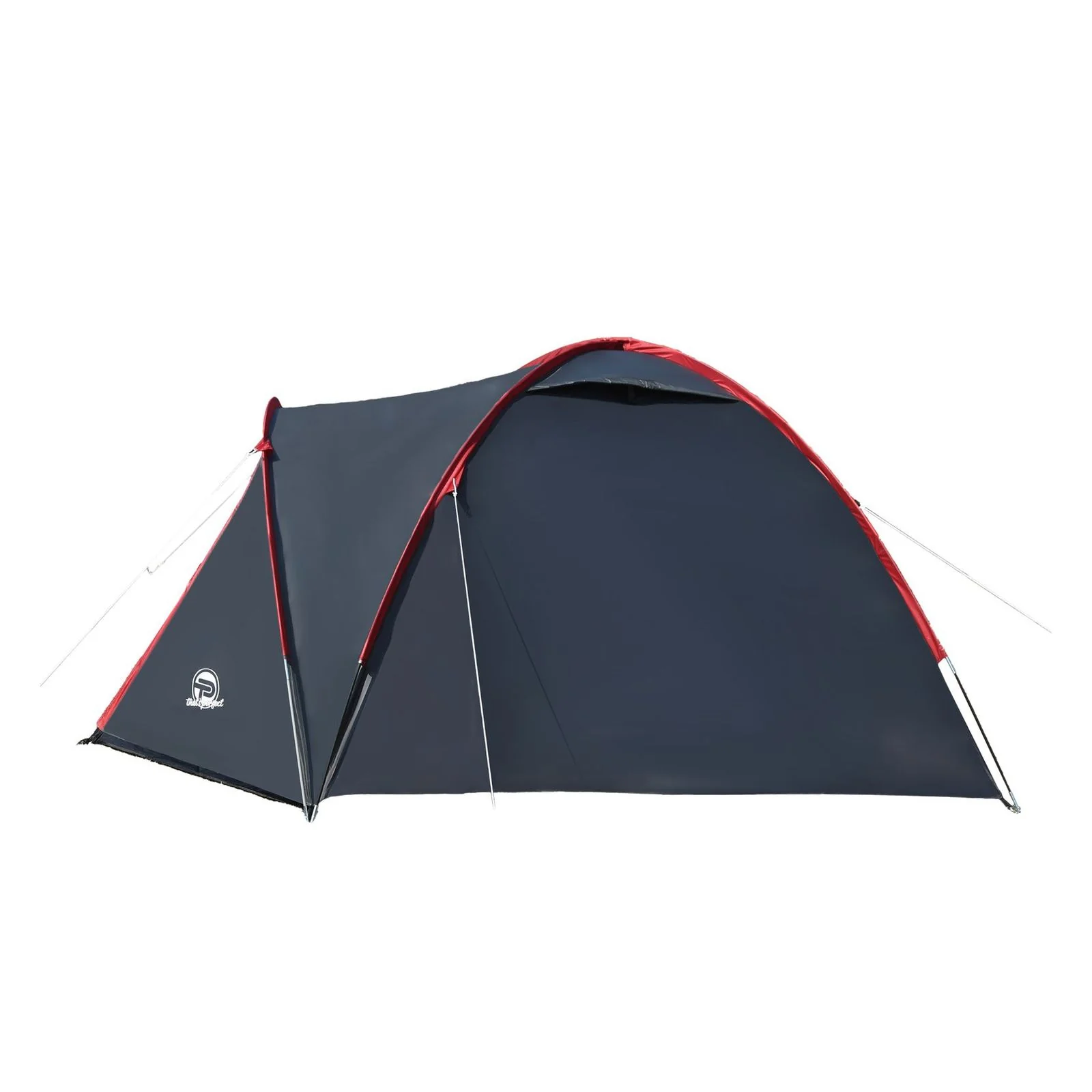 TP Campingzelt für 3-4 Personen, doppelwandig, wasserdicht, verdunkelter Innenraum Grau / Rot - Image 5