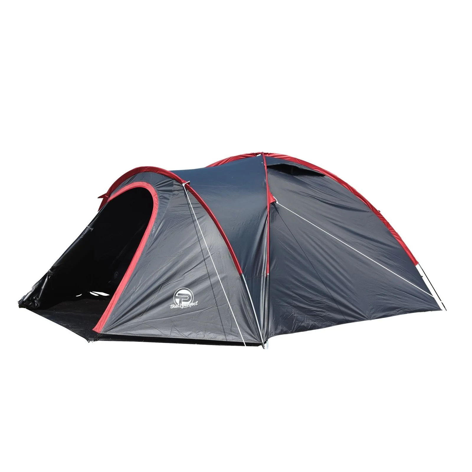 TP Campingzelt für 3-4 Personen, doppelwandig, wasserdicht, verdunkelter Innenraum Grau / Rot - Image 6