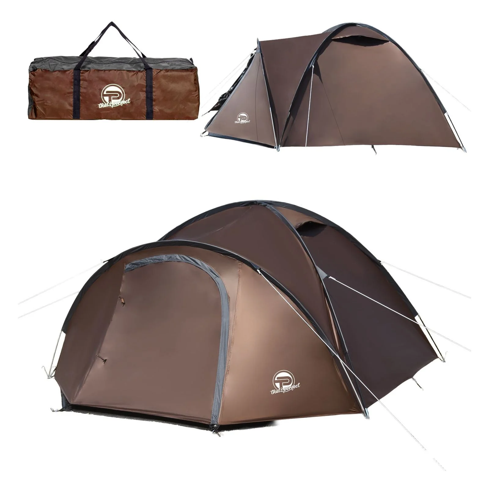 TP Campingzelt für 3-4 Personen, doppelwandig, wasserdicht, verdunkelter Innenraum Braun / Grau