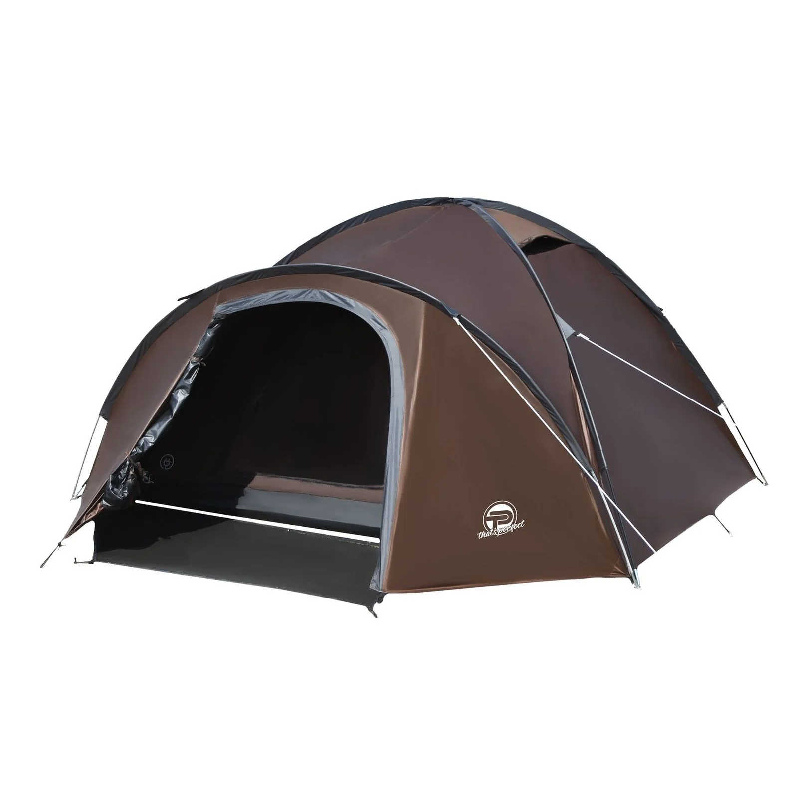 TP Campingzelt für 3-4 Personen, doppelwandig, wasserdicht, verdunkelter Innenraum Braun / Grau - Image 2