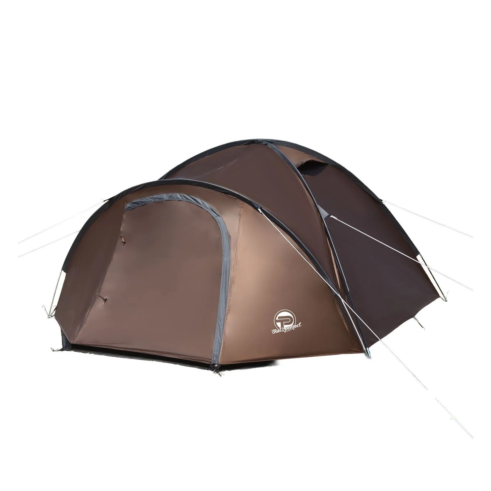 TP Campingzelt für 3-4 Personen, doppelwandig, wasserdicht, verdunkelter Innenraum Braun / Grau - Image 3