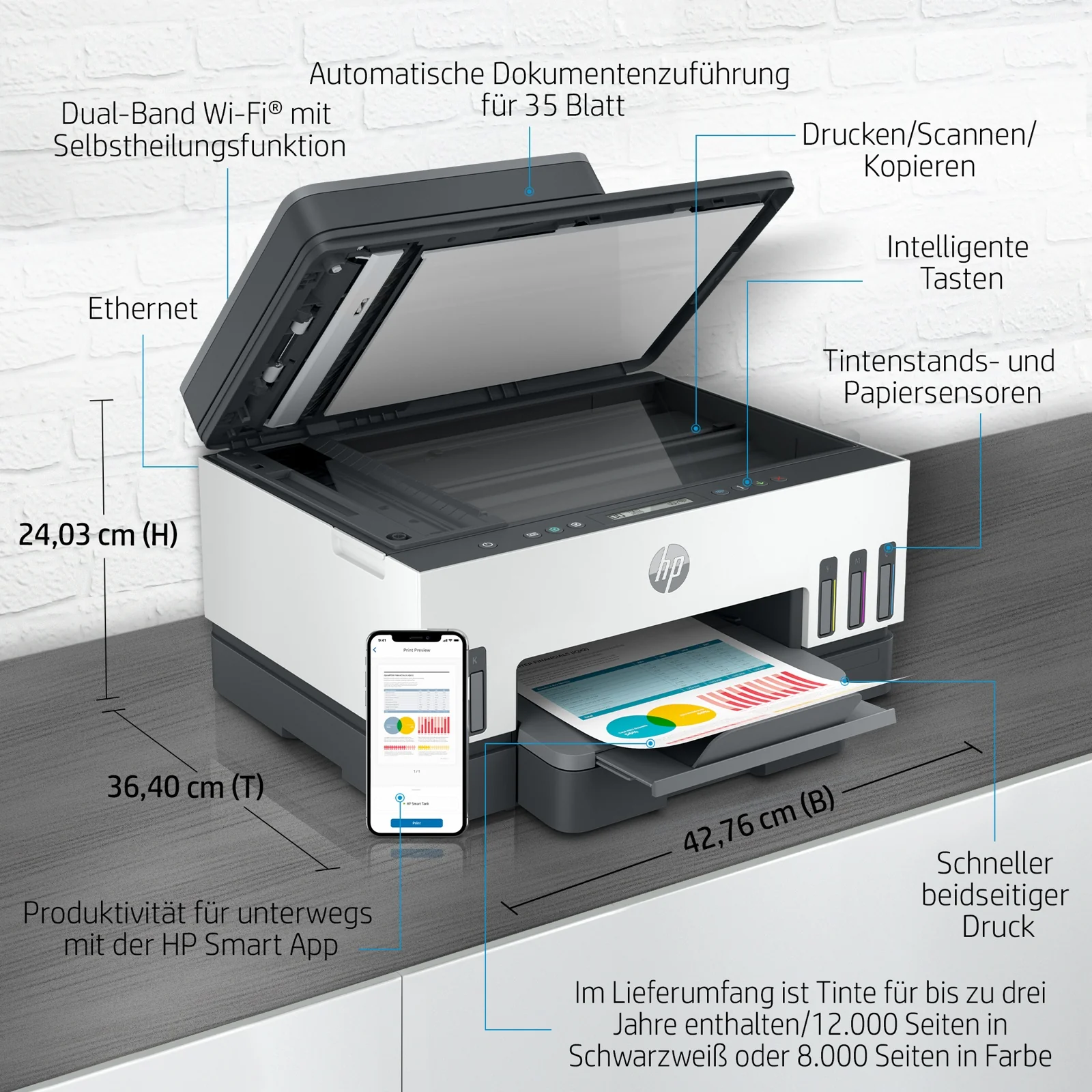HP Smart Tank 7305 All-in-One, Drucken, Scannen, Kopieren, ADF, Wireless, Automatische - Image 11