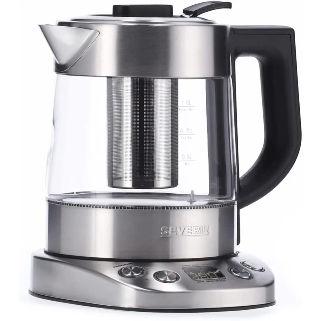 Severin WK 3473 Glas Tee-/ Wasserkocher 1 l 2200 W Edelstahl, Transparent