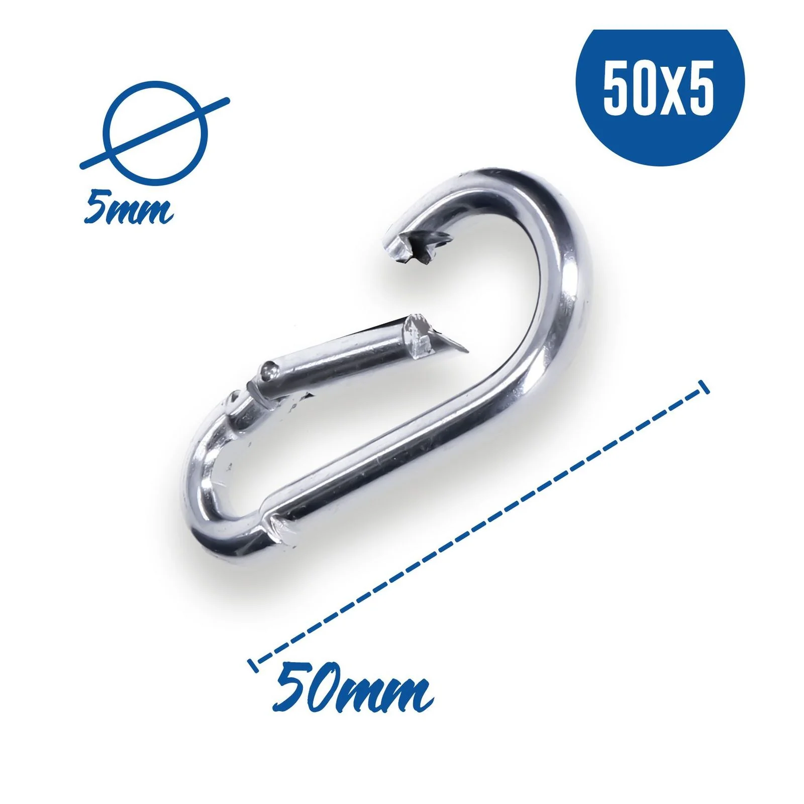 10x Karabinerhaken 5 x 50 mm verzinkt DIN5299 C-Form (Birne) rostfrei Schnapphaken bis 120kg - Image 3
