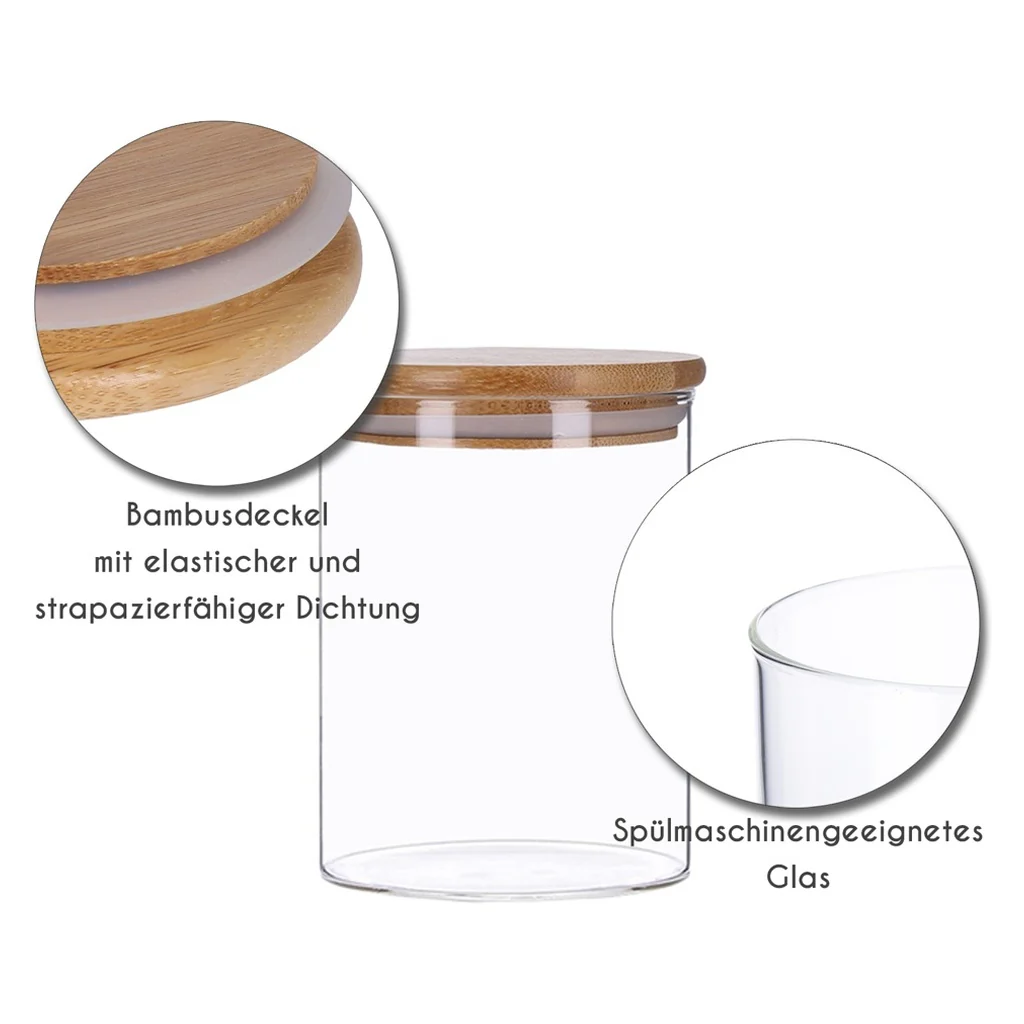 TP 4er Set Vorratsglas mit Bambusdeckel, luftdicht stapelbar inkl. 8 Kreidetafelsticker und Stift - Image 4