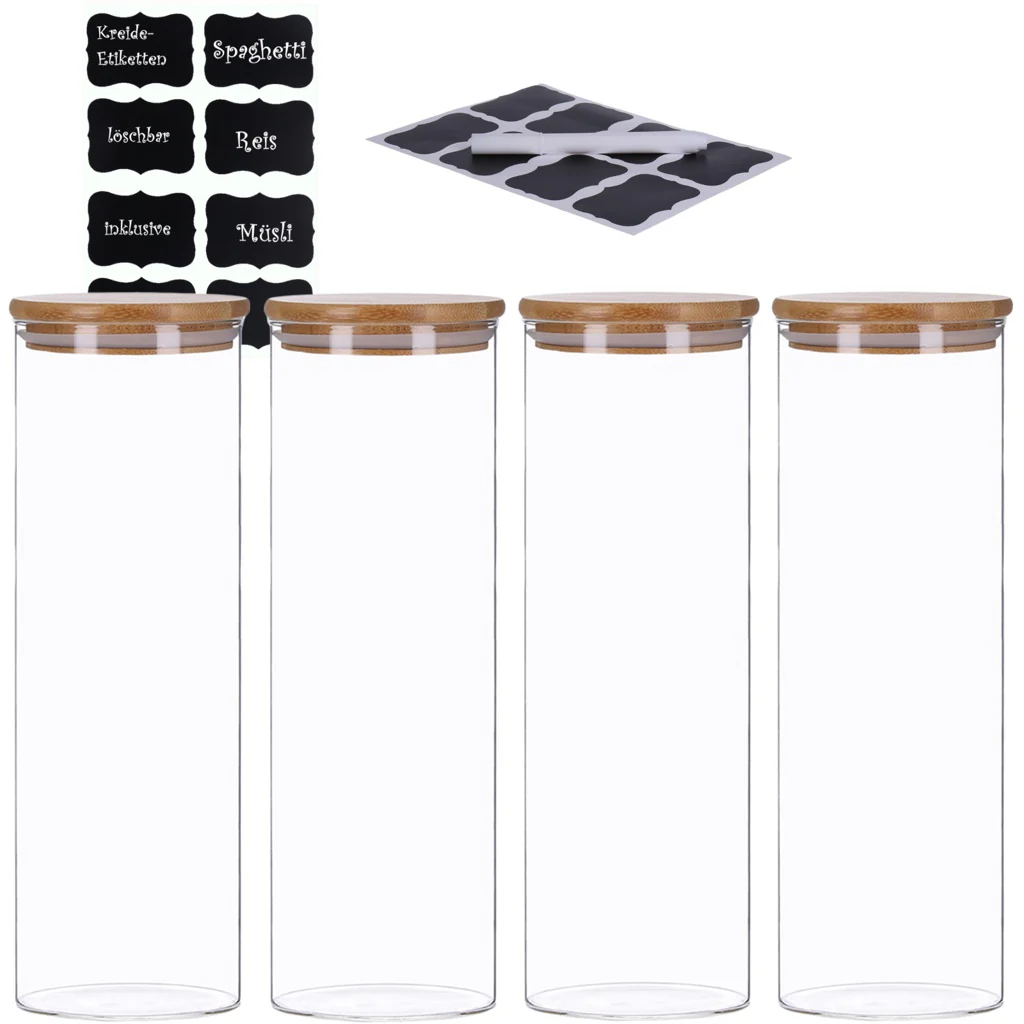 TP 4er Set Vorratsglas mit Bambusdeckel und 8 Kreidetafel- Sticker (4 x 2200ml) - Image 2