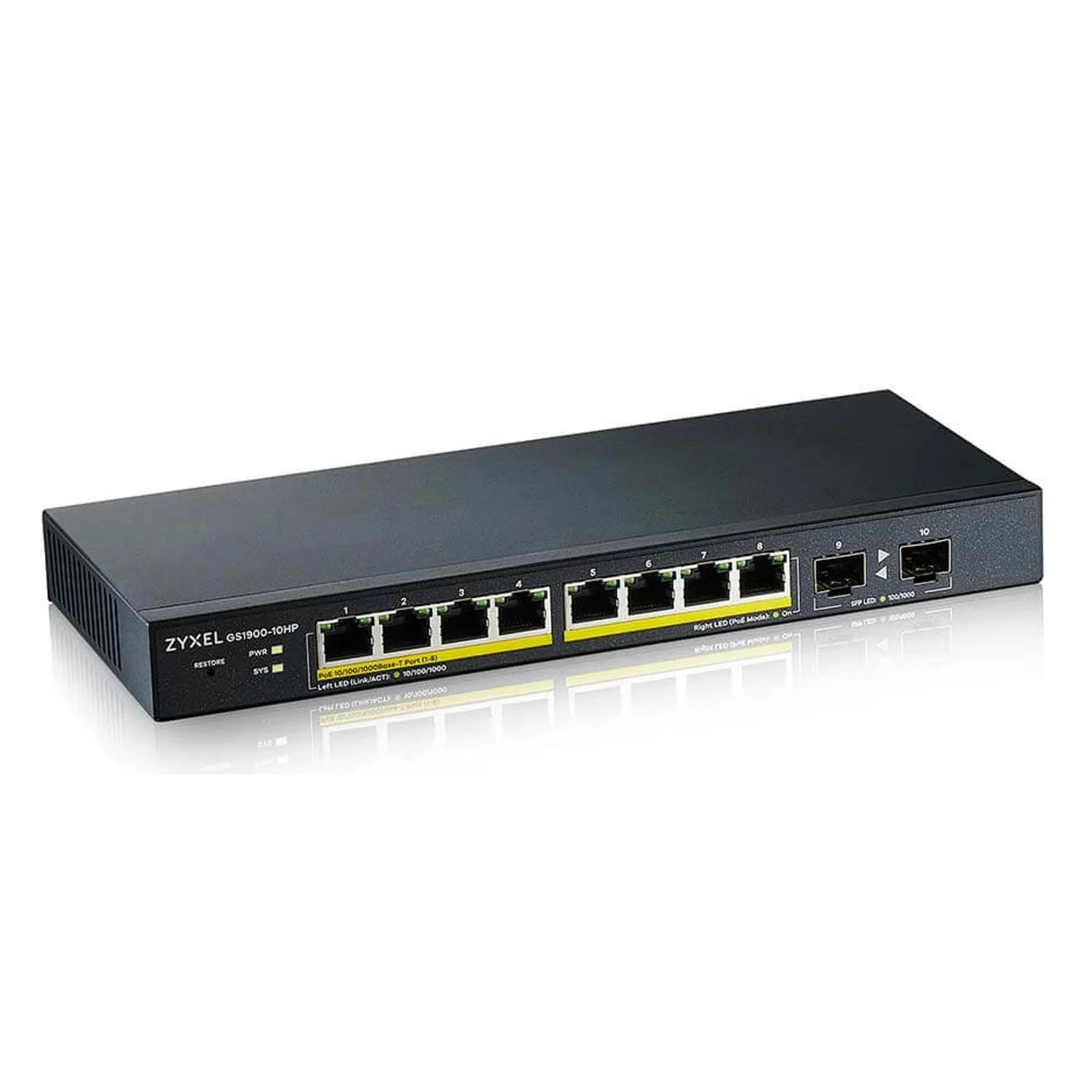 Zyxel GS1900-10HP Managed L2 Gigabit Ethernet (10/100/1000) Power over Ethernet (PoE) Schwarz - Image 2